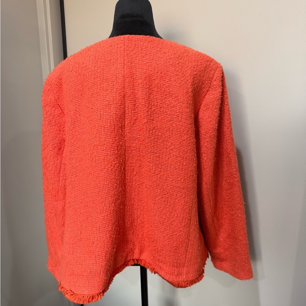 Talbots Orange Tweed Fringe Blazer Gold Button - Picture 3 of 9